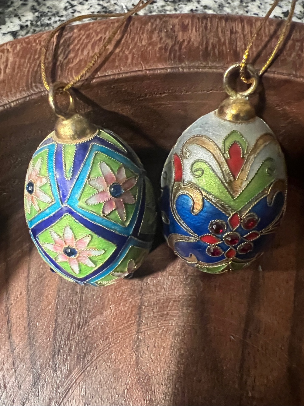 Set of 2 Cloisonné jeweled egg ornaments
